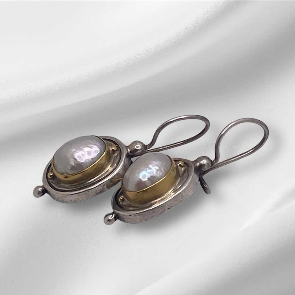 Vintage Gold 22k And Silver Mabe Pearls Earrings - image 3