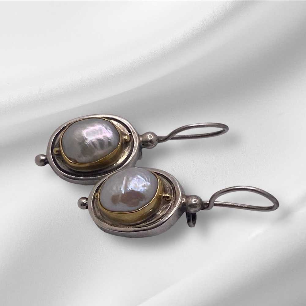 Vintage Gold 22k And Silver Mabe Pearls Earrings - image 4