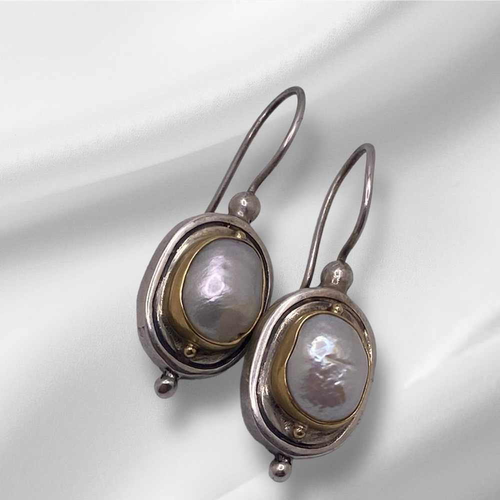 Vintage Gold 22k And Silver Mabe Pearls Earrings - image 6