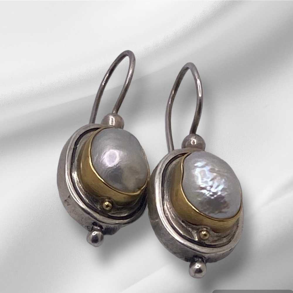 Vintage Gold 22k And Silver Mabe Pearls Earrings - image 8