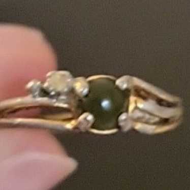 18k Plated Silver Antique Gold Ring With Jade Sto… - image 1