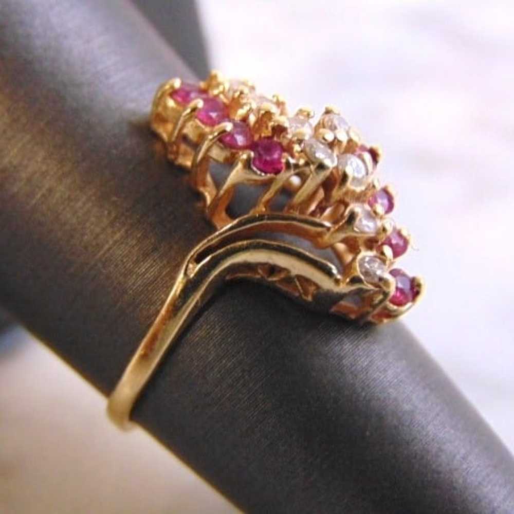 10K Gold Diamond & Garnet Ring E816 - image 2