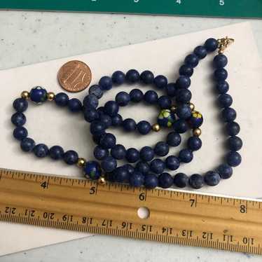 Genuine 8mm lapis beaded necklace in 14k solid go… - image 1