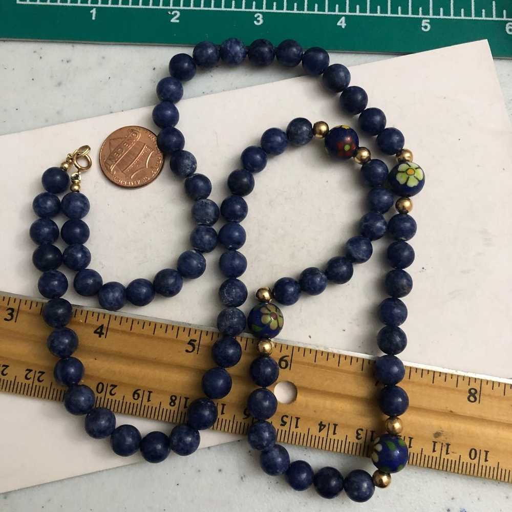 Genuine 8mm lapis beaded necklace in 14k solid go… - image 4