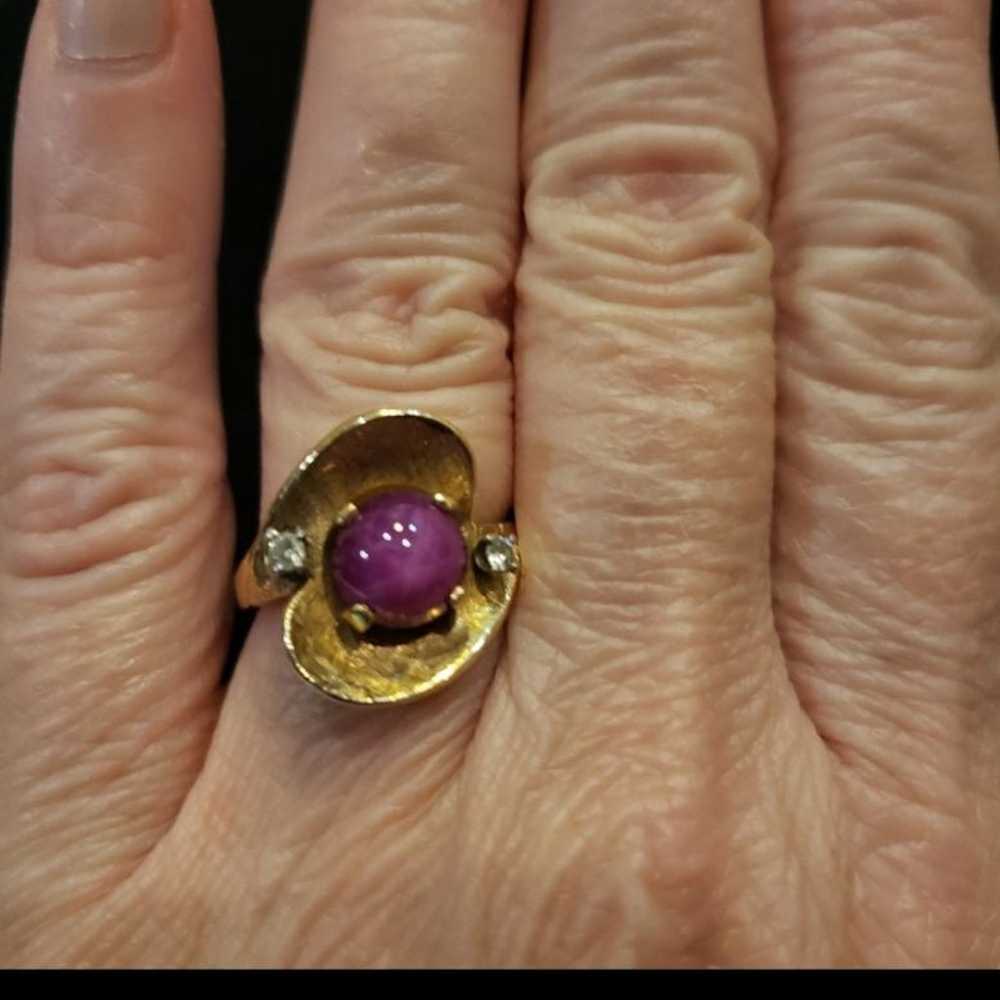 14K lab created star ruby diamond ring - image 1