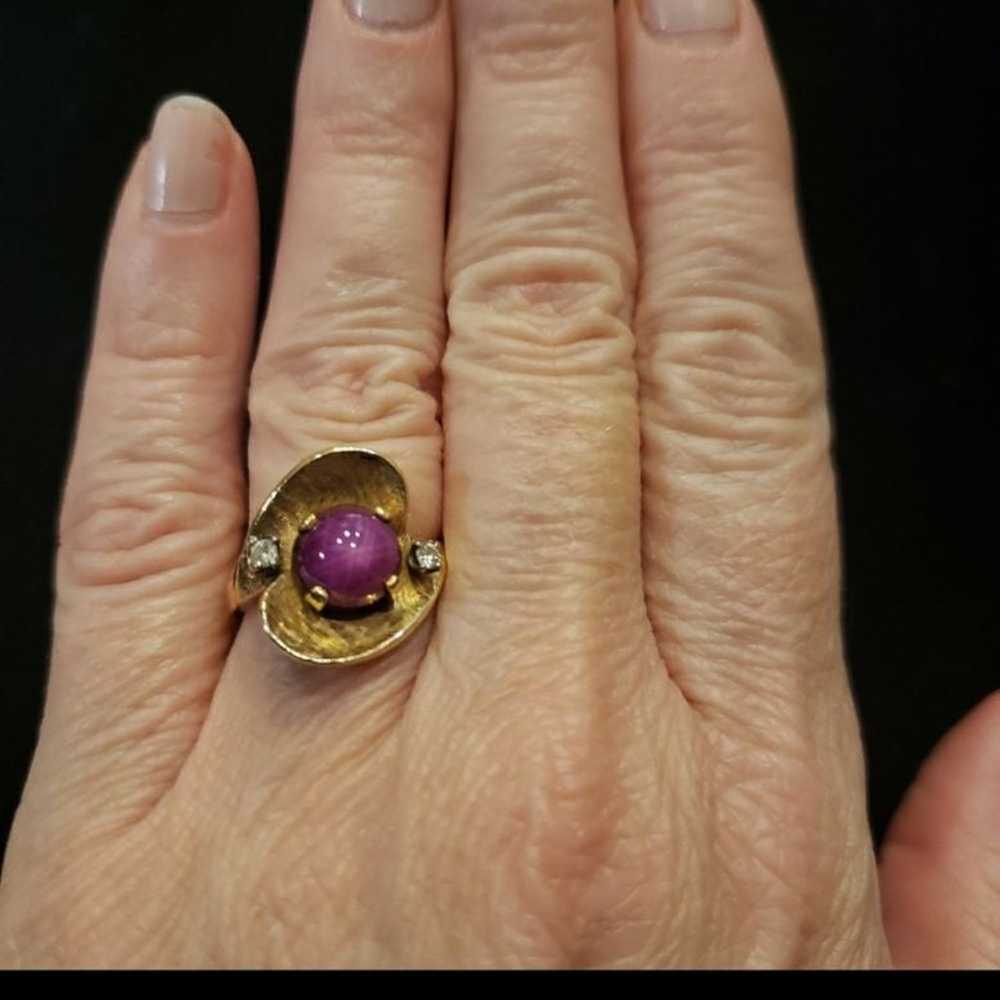 14K lab created star ruby diamond ring - image 2