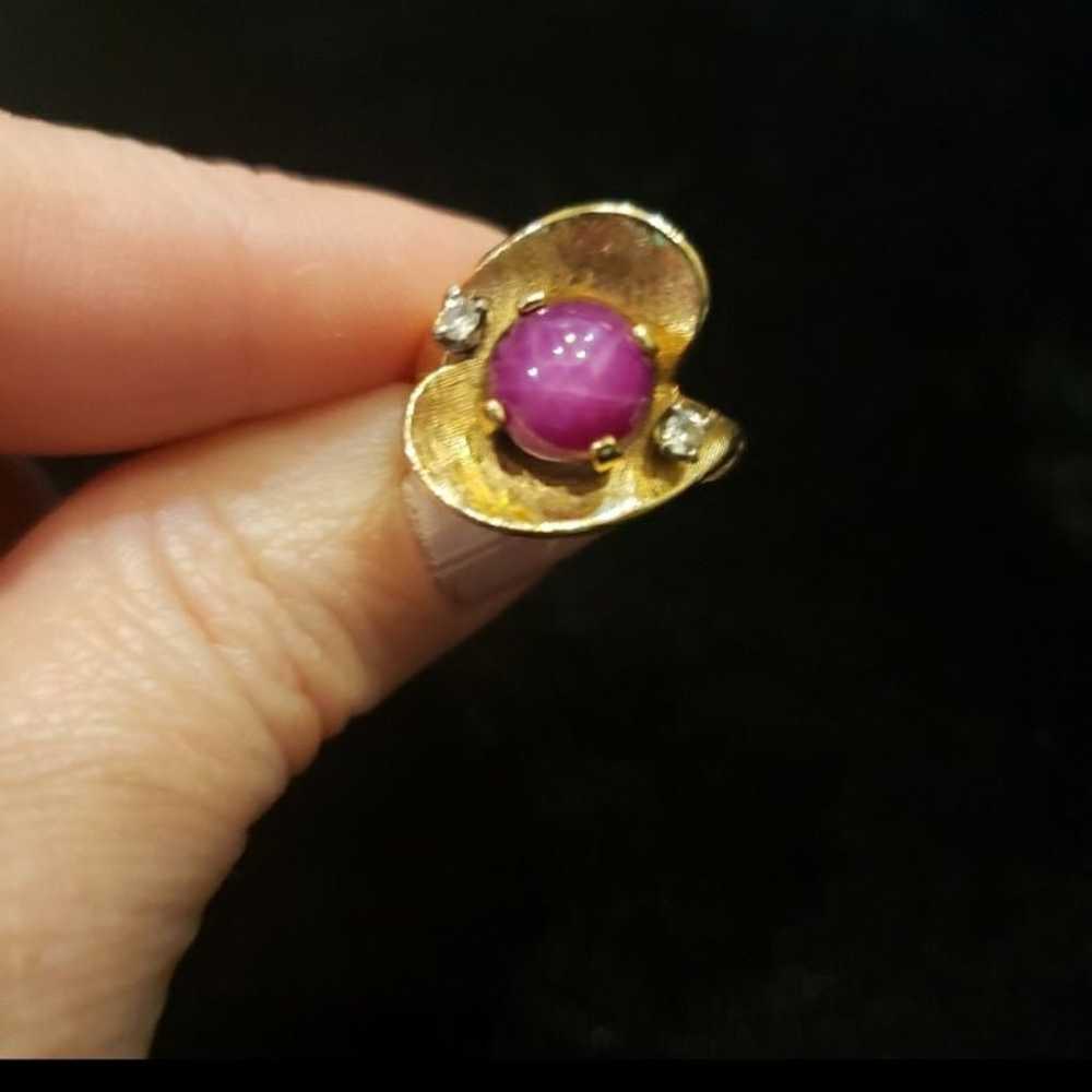 14K lab created star ruby diamond ring - image 3