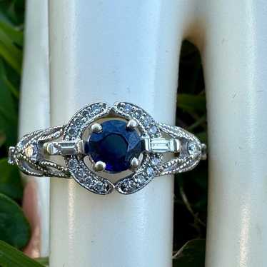 14k white gold Natural Blue Sapphire and Natural D