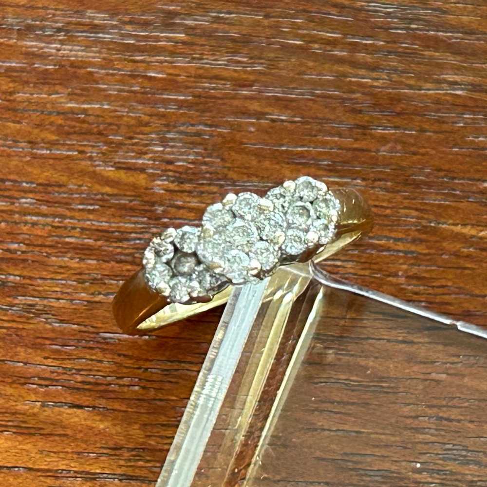 Vintage 14k Yellow Gold .40ctw Diamond Cluster Ri… - image 2