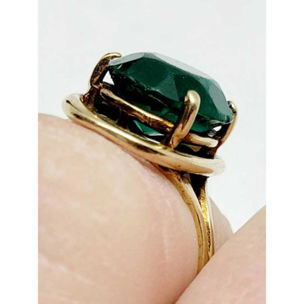 Vintage 10k Gold and Emerald Green Glass Ring Sig… - image 2