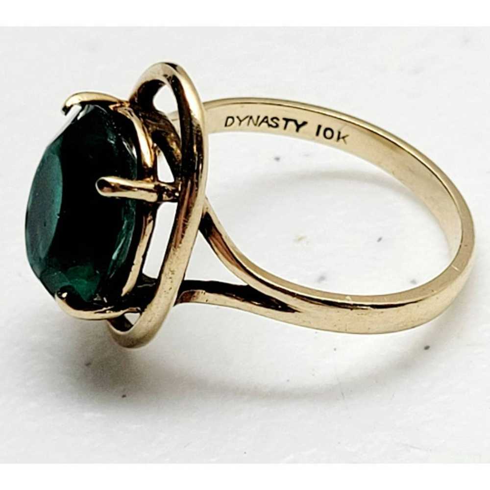 Vintage 10k Gold and Emerald Green Glass Ring Sig… - image 3