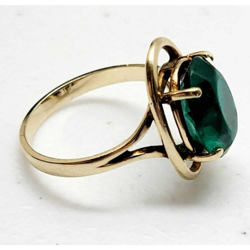 Vintage 10k Gold and Emerald Green Glass Ring Sig… - image 4