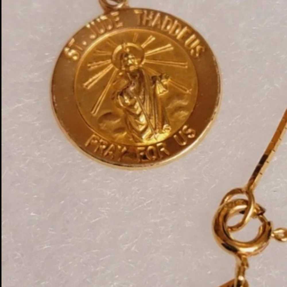 14K Real Yellow Gold ST JUDE THADDEUS Necklace - image 2