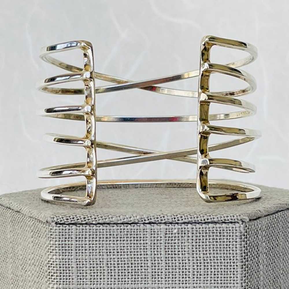 Vintage Sterling Silver 6 Strand Woven Cuff SB-20… - image 2