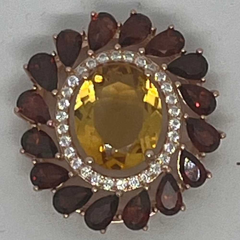 Citrine and Garnet Pendant (Gold Plated) with Dia… - image 1