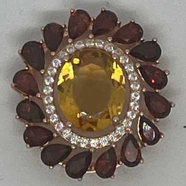 Citrine and Garnet Pendant (Gold Plated) with Dia… - image 1