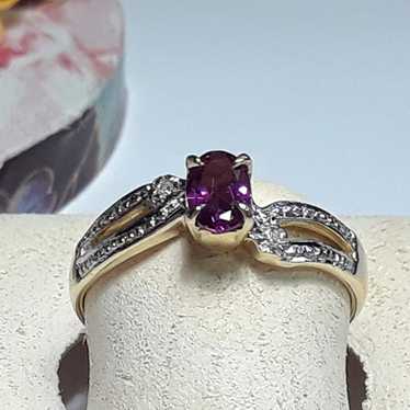 Estate .45ctw Natural Oval Rhodolite Garnet & Dia… - image 1