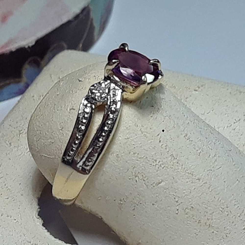 Estate .45ctw Natural Oval Rhodolite Garnet & Dia… - image 2