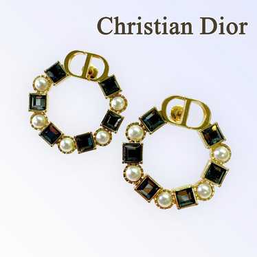 Christian Dior Earrings Rhinestone F Pearl Round C