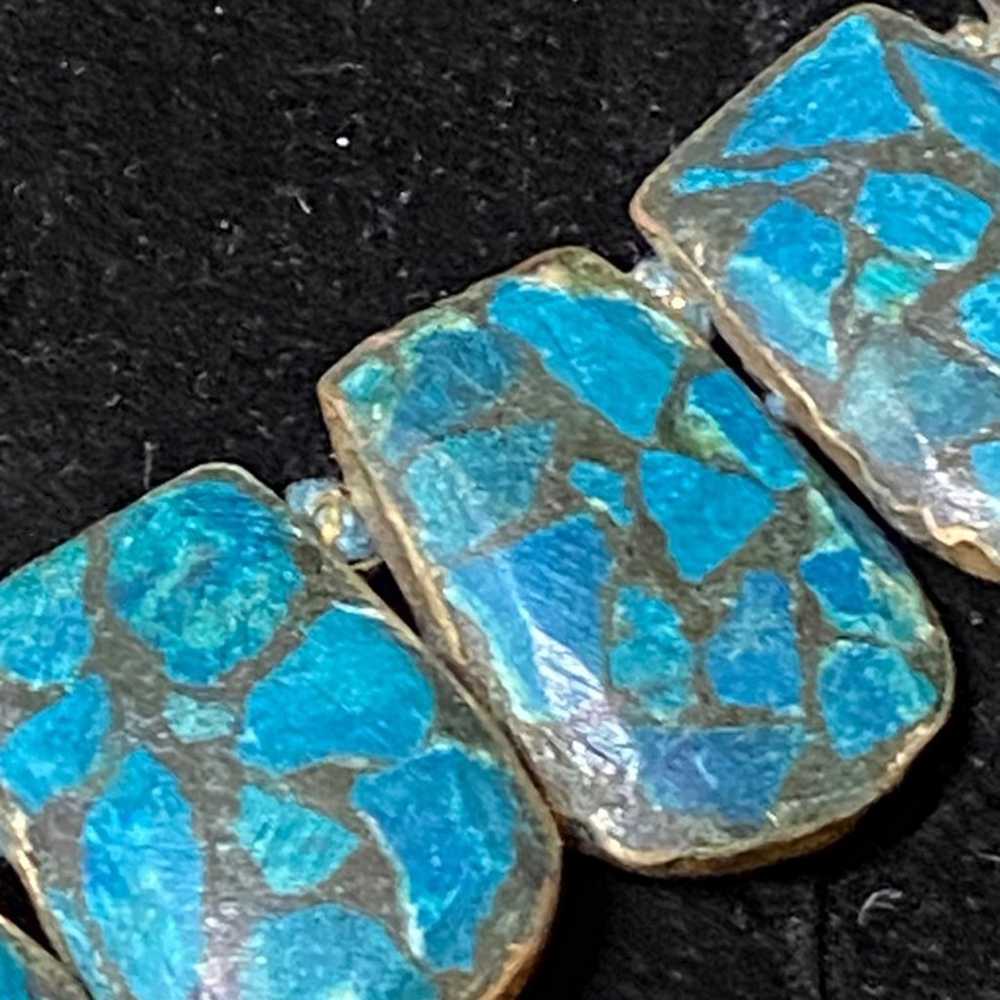 Vintage Blue Mosaic Stone Necklace With Toggle Cl… - image 10