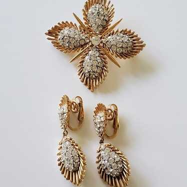 Rare Crown Trifari Maltese Brooch and Earring Set - image 1