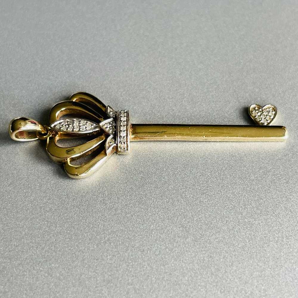 10k Gold Natural Diamond Crown Heart Key Large Pe… - image 4