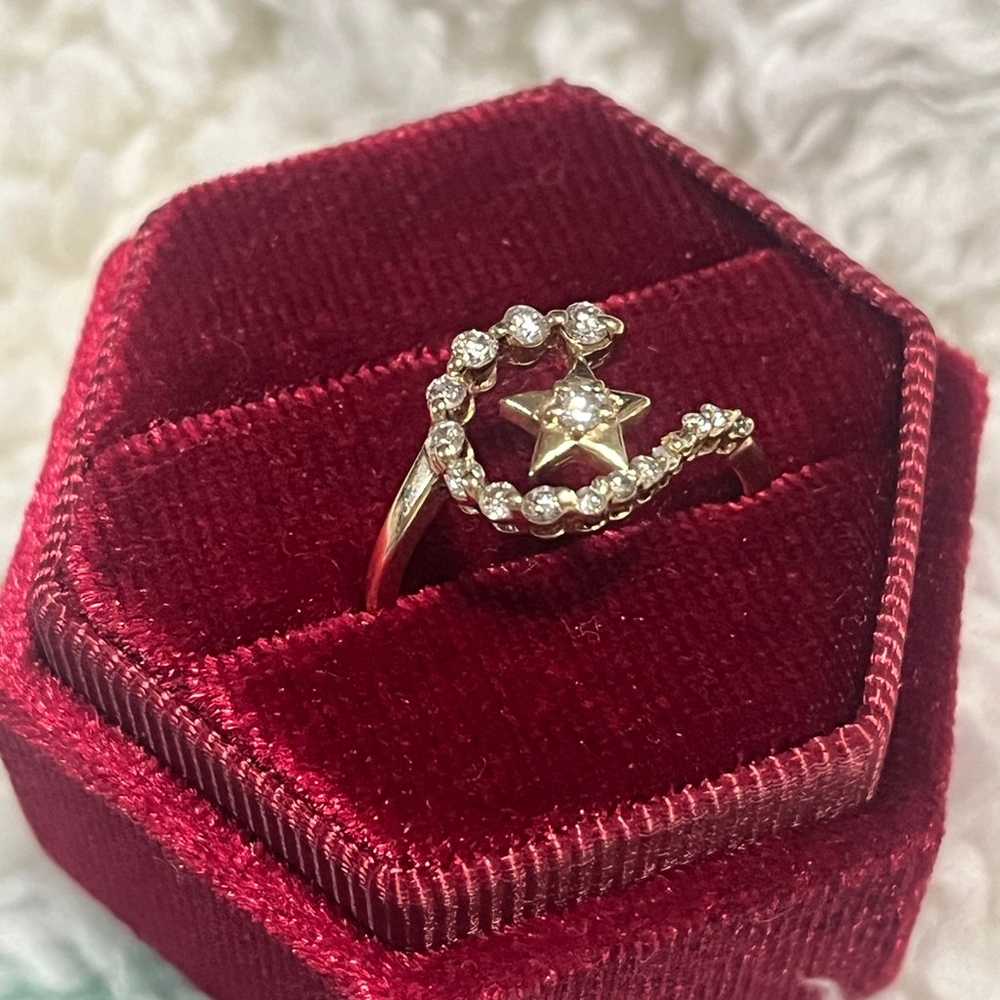 Vintage Diamond Star & Crescent Ring - image 1