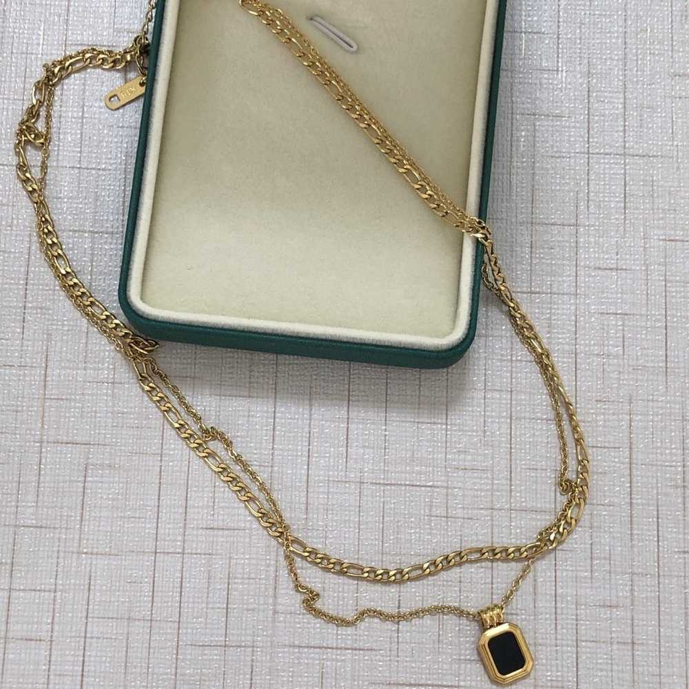 18K Solid Yellow Gold Double Strand Necklace - image 2