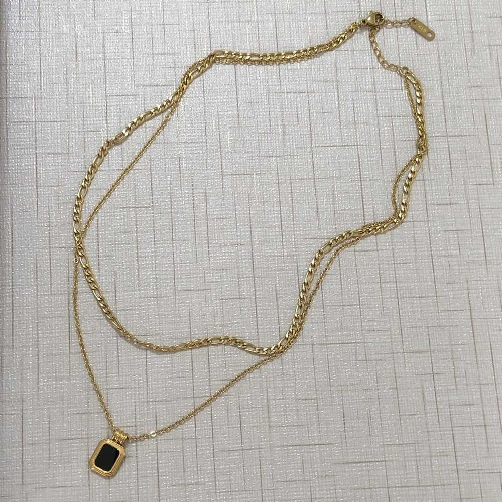 18K Solid Yellow Gold Double Strand Necklace - image 5