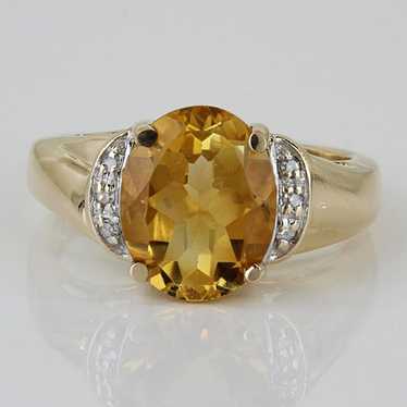 Vintage 10KYG Oval Citrine+ Diamond Anniversary Ri