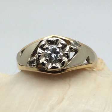 Unique 14K Two Tone Gold Diamond Ring - Stunning C