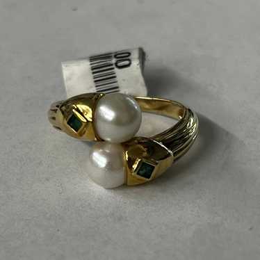 Gorgeous! 14K Yellow Gold Pearl and Emerald Ring-S