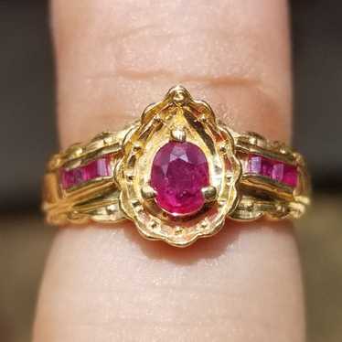 18k SOLID YELLOW GOLD RUBY RING ANTIQUE