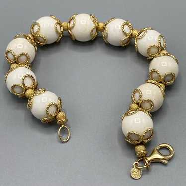 Vintage Bracelet 14kt gold Milor Italy, white aga… - image 1