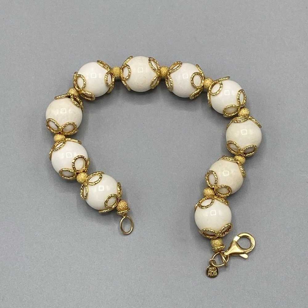 Vintage Bracelet 14kt gold Milor Italy, white aga… - image 2