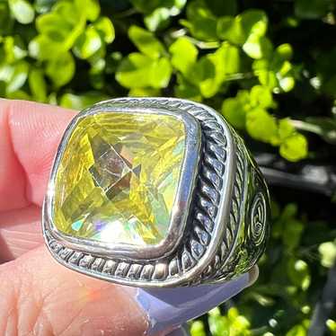 VINTAGE DESIGNER OVERSIZED LEMON GREEN CZ RING 92… - image 1