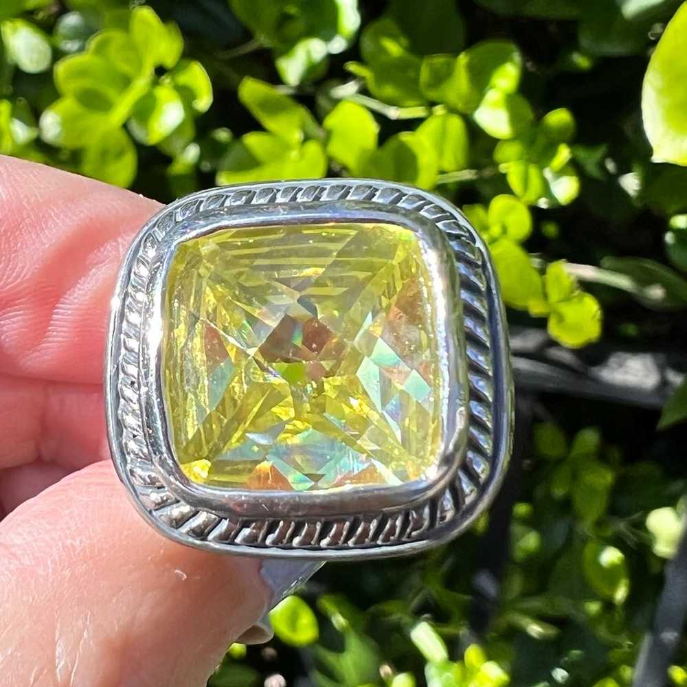 VINTAGE DESIGNER OVERSIZED LEMON GREEN CZ RING 92… - image 2