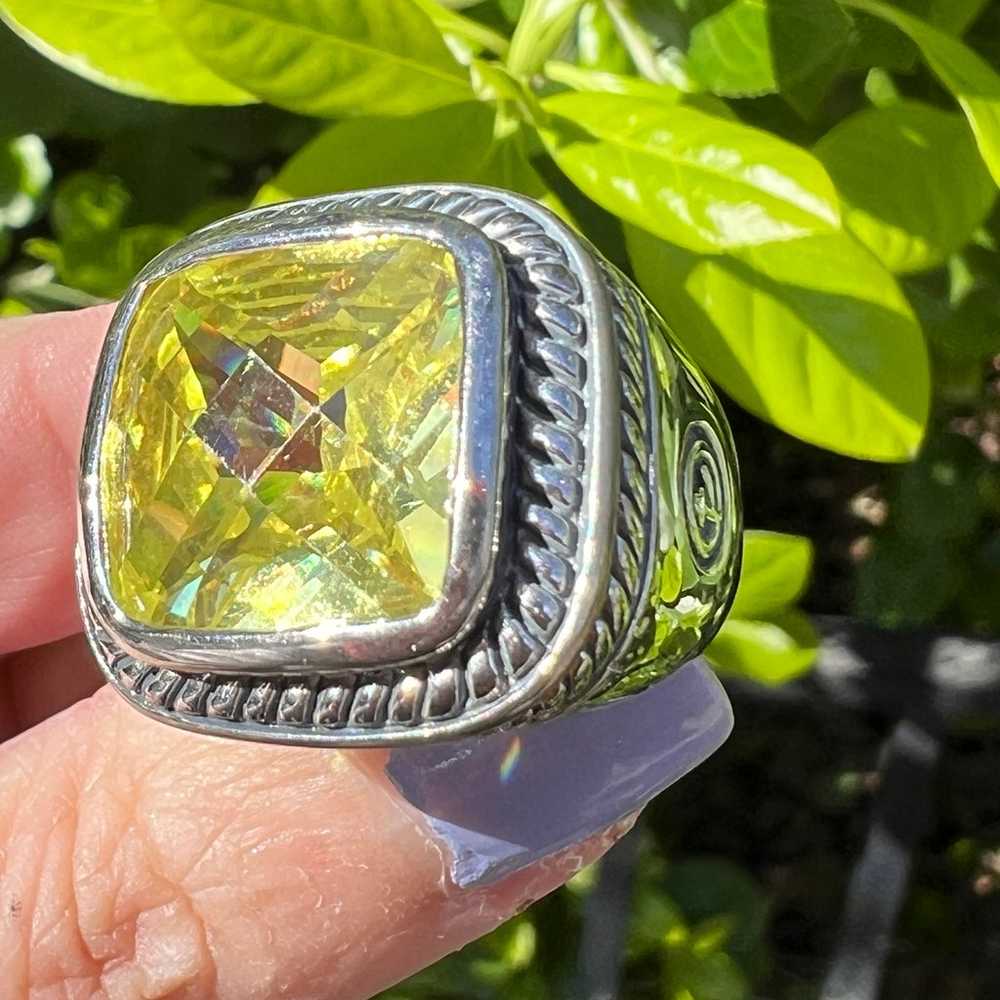 VINTAGE DESIGNER OVERSIZED LEMON GREEN CZ RING 92… - image 4