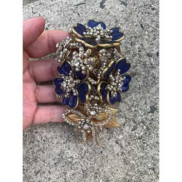 Vintage Stanley Hagler Nyc Blue Flower Beaded Bro… - image 1