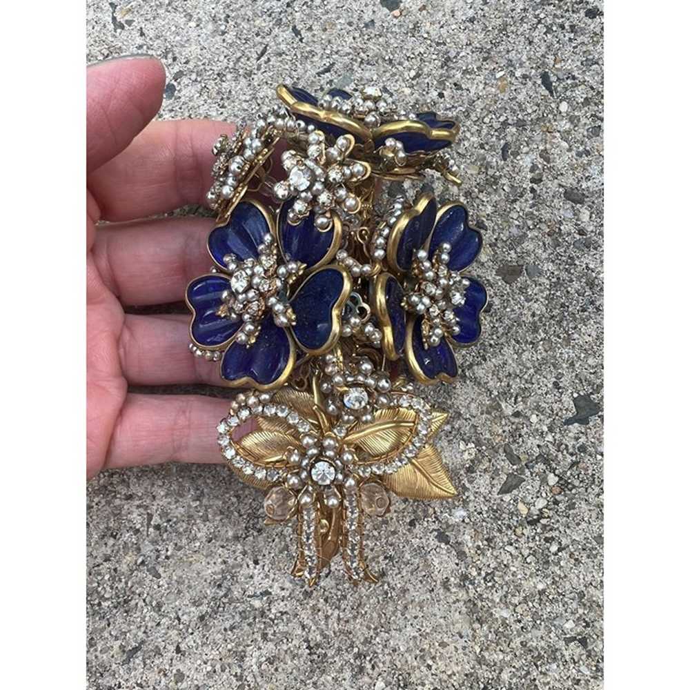 Vintage Stanley Hagler Nyc Blue Flower Beaded Bro… - image 2