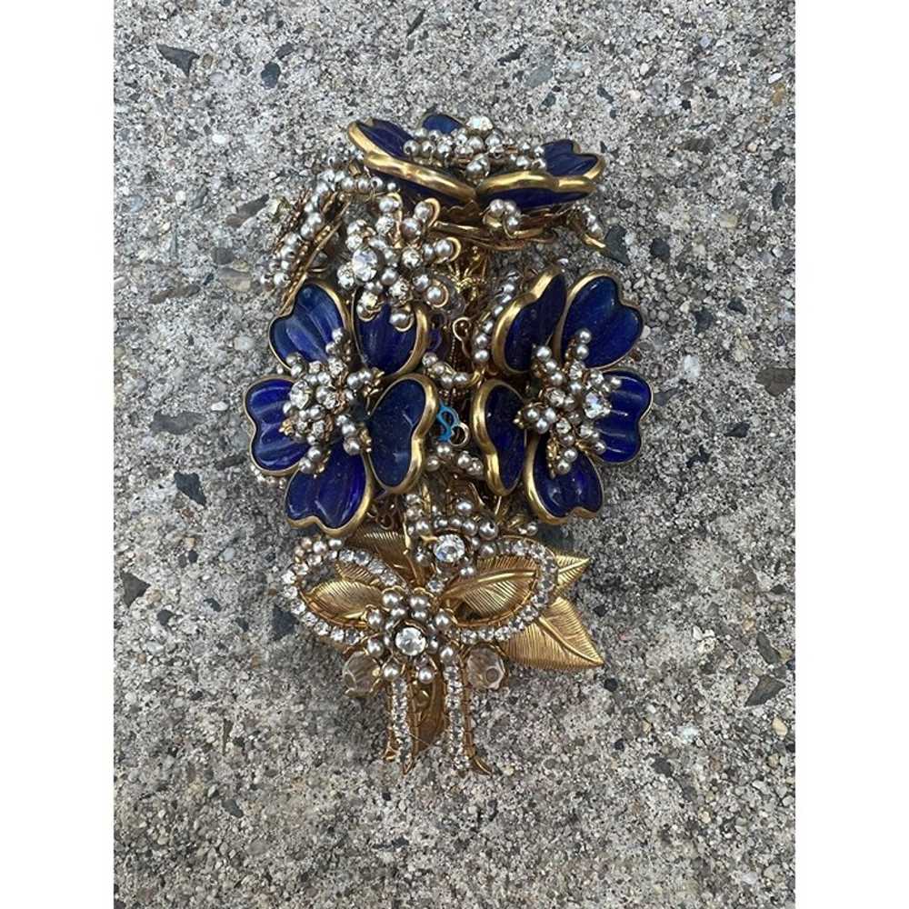 Vintage Stanley Hagler Nyc Blue Flower Beaded Bro… - image 3