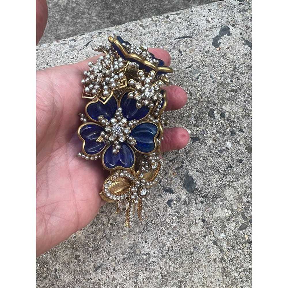 Vintage Stanley Hagler Nyc Blue Flower Beaded Bro… - image 5