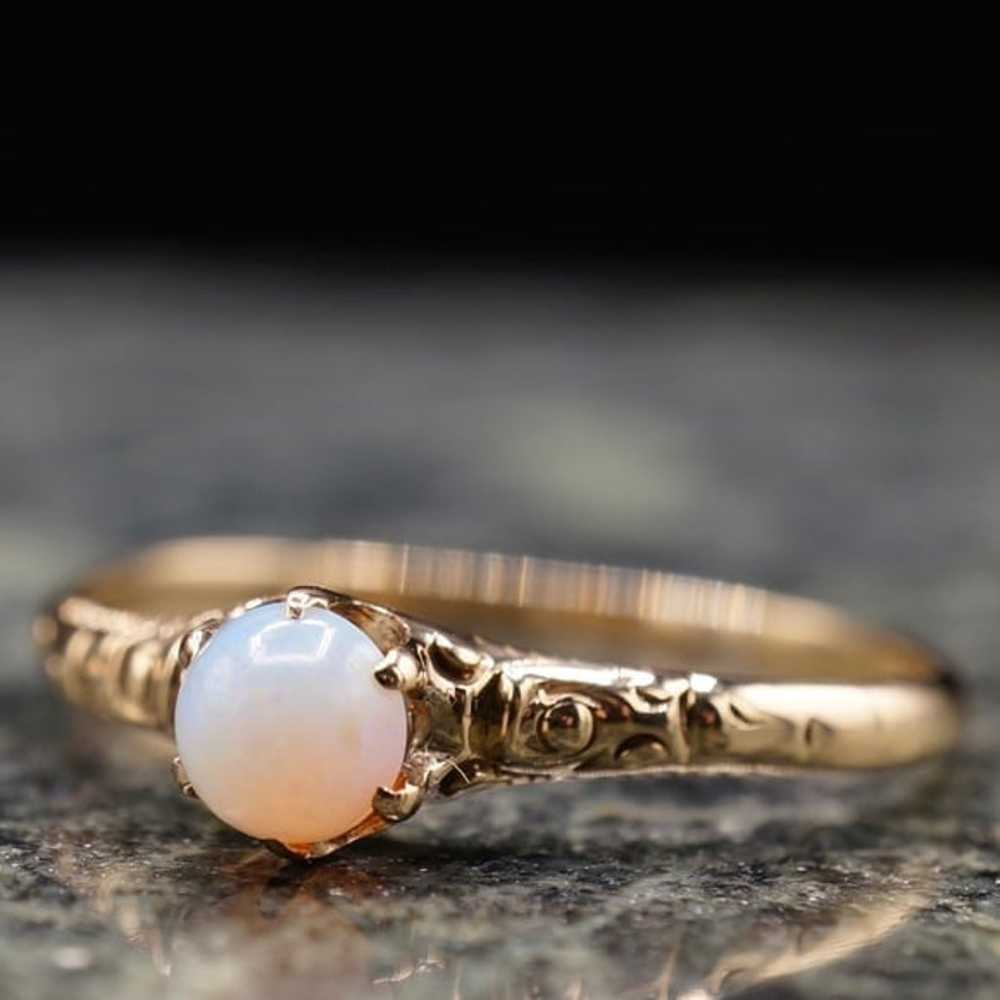 c.1880 Victorian White Opal Solitaire Ring 10k So… - image 10