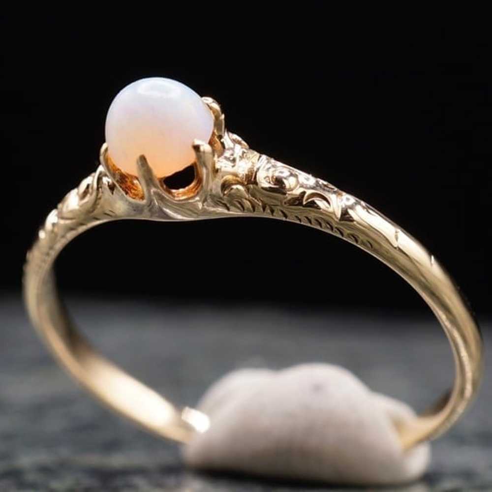 c.1880 Victorian White Opal Solitaire Ring 10k So… - image 2