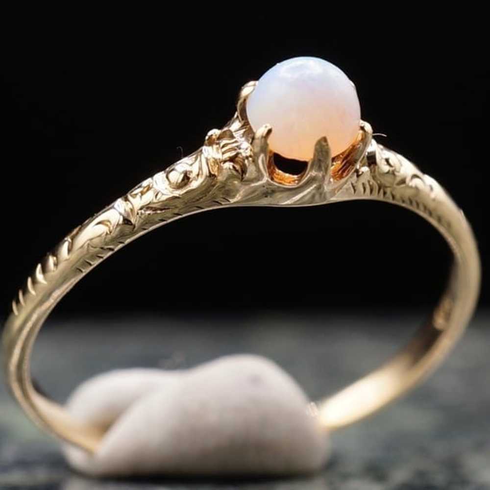 c.1880 Victorian White Opal Solitaire Ring 10k So… - image 3