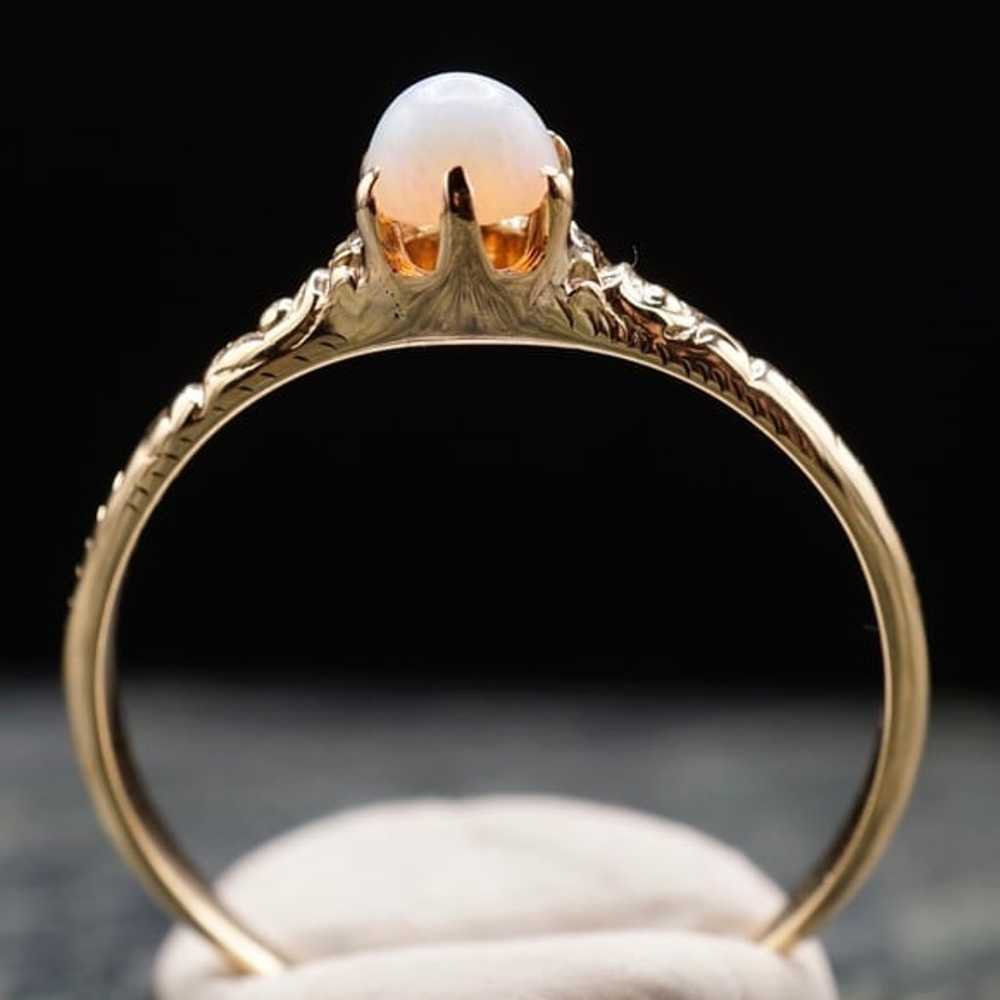 c.1880 Victorian White Opal Solitaire Ring 10k So… - image 4