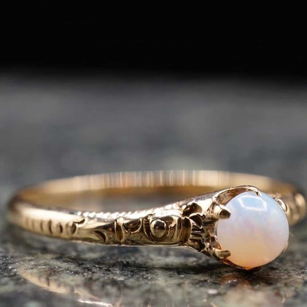 c.1880 Victorian White Opal Solitaire Ring 10k So… - image 5