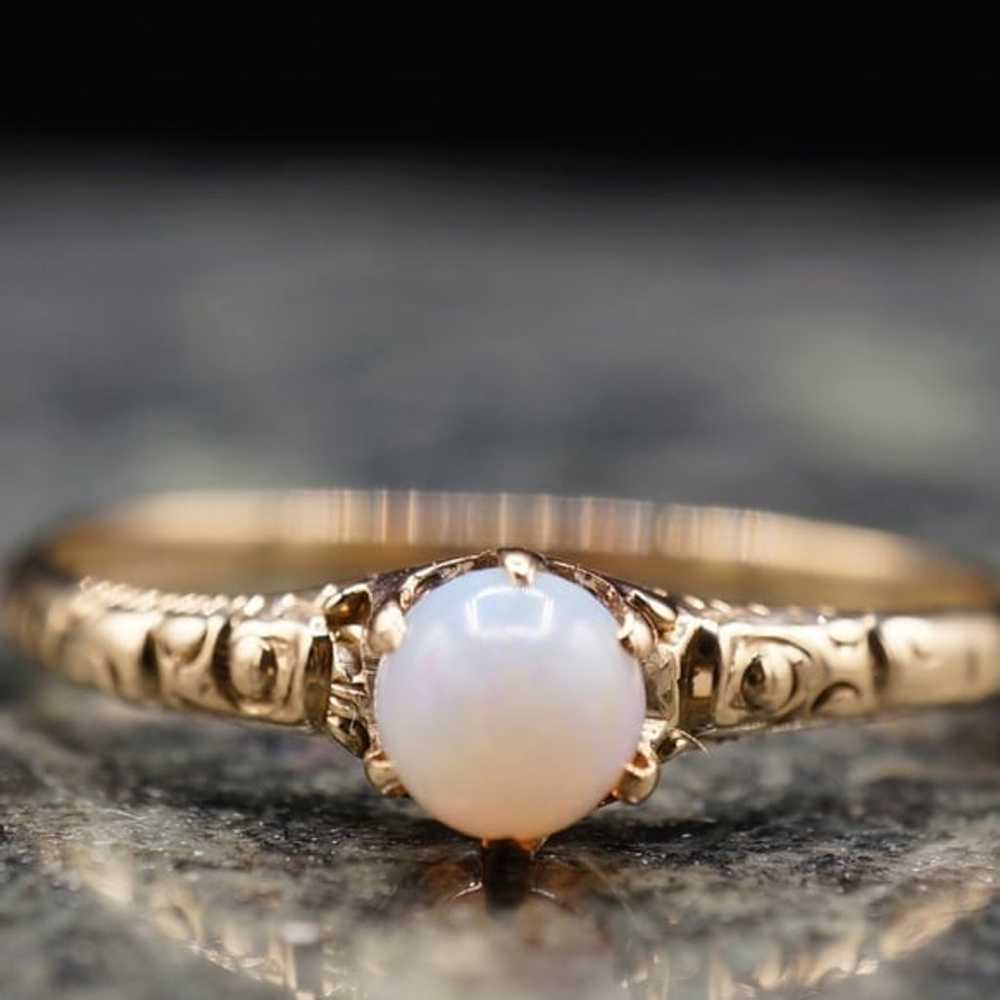 c.1880 Victorian White Opal Solitaire Ring 10k So… - image 6