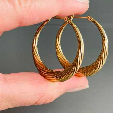 14k Gold Twisted Swirl Hoop Large Earrings Vintage