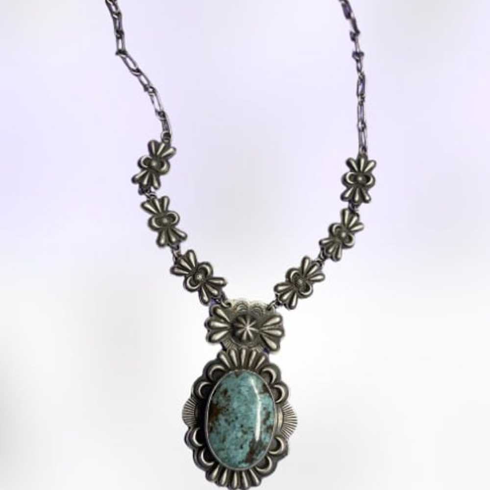 Navajo ? Sterling & Turquoise Necklace – Native A… - image 1